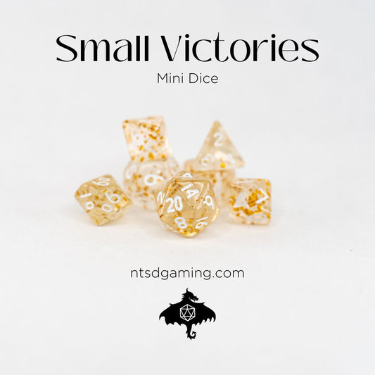 Small Victories / Clear with Gold Glitter Mini Acrylic Dice Set
