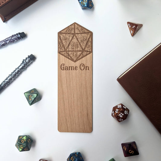 D20 Game On - D&D Inspired Wooden Bookmark