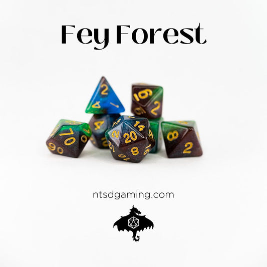 Fey Forest / Black - Blue - Green Acrylic Dice Set
