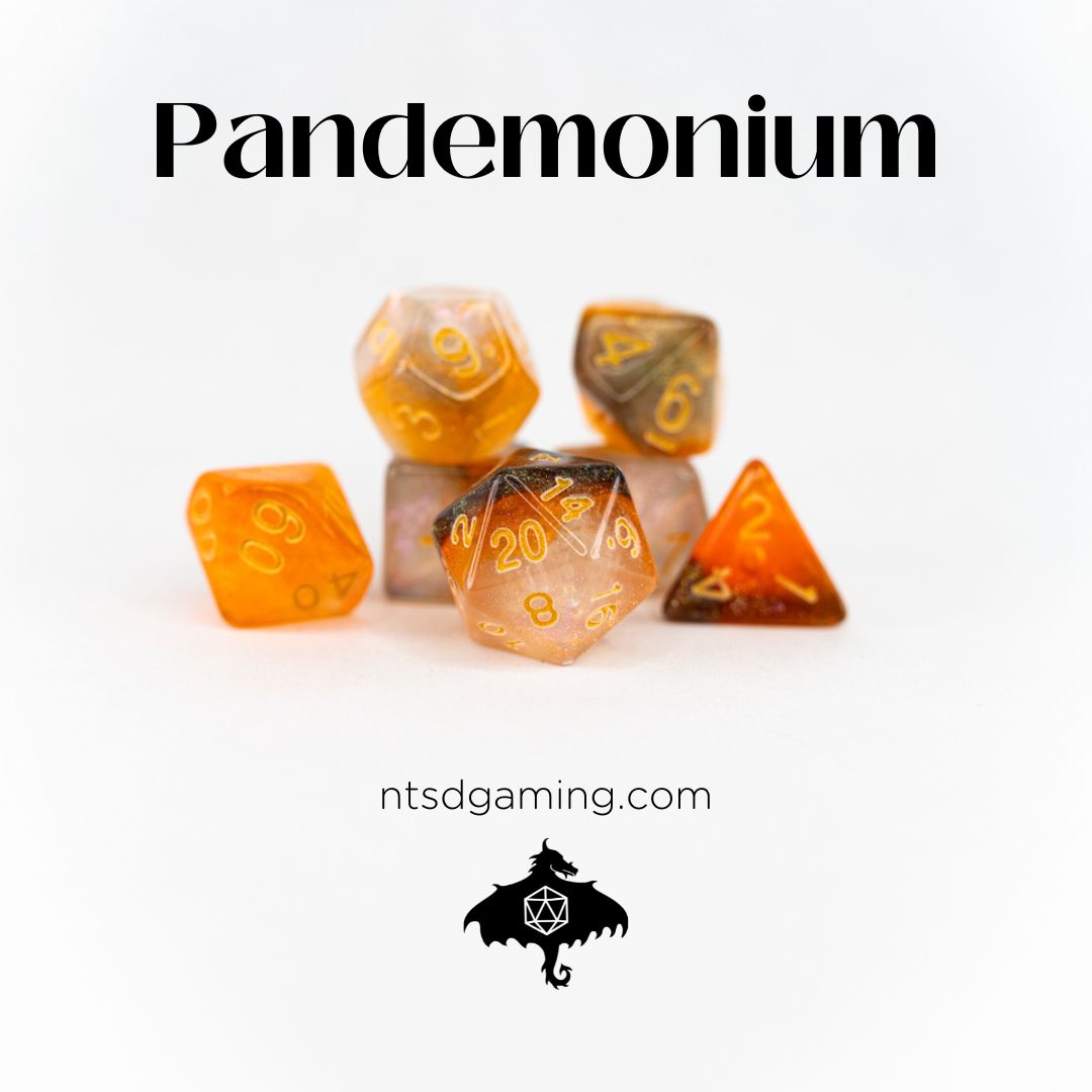 Pandemonium / Orange - Blue - White Acrylic Dice Set