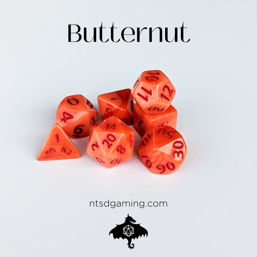Butternut / Orange Swirl Acrylic Dice Set