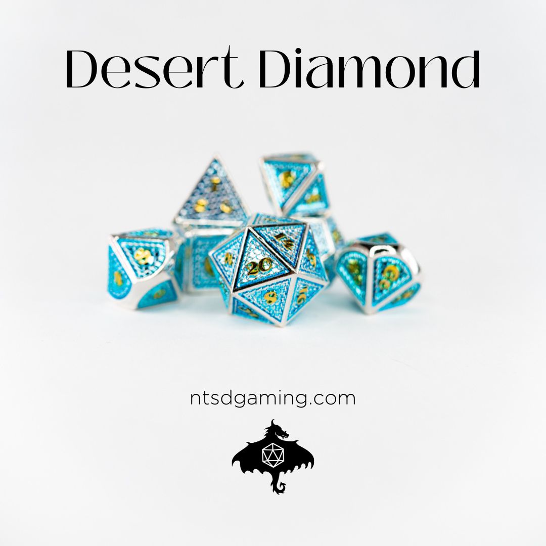 Desert Diamond / Light Blue Scale Metal Dice Set